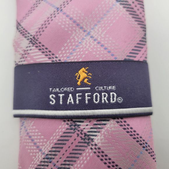 NWT Stafford Men's Pink Plaid Silk Tie OS - Picture 5 of 6